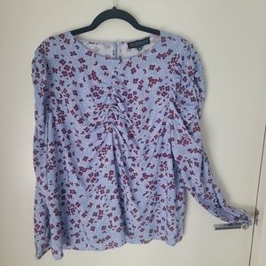 Eloquii Size 16 Ruched Blue and Burgundy Floral Blouse